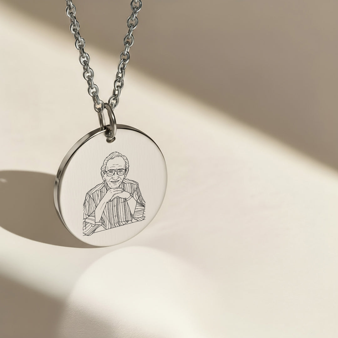 Silver Memorial Necklace engraved with dad photo
