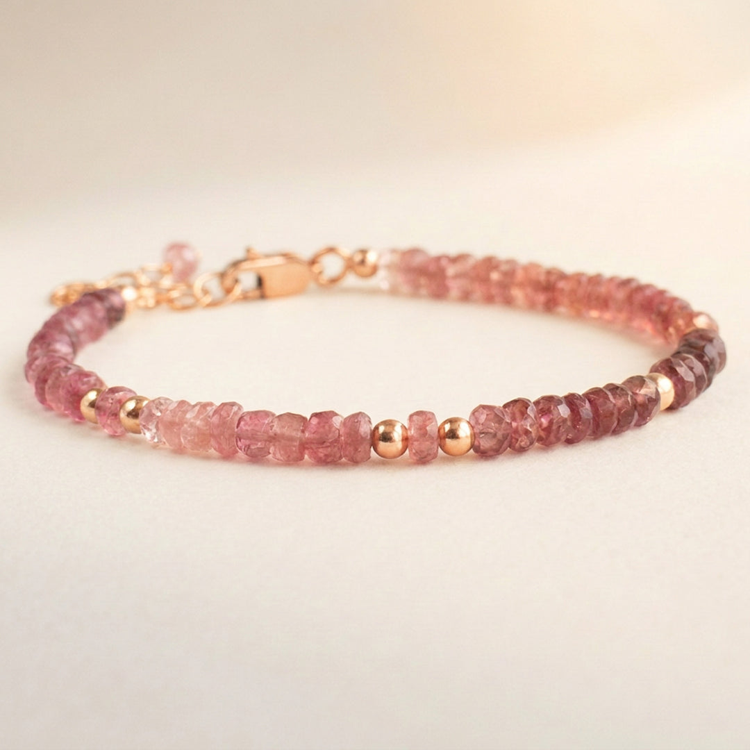 Pink Tourmaline Bracelet in 14k rose gold filled, handmade UK jewellery with lobster clasp — Abiza.