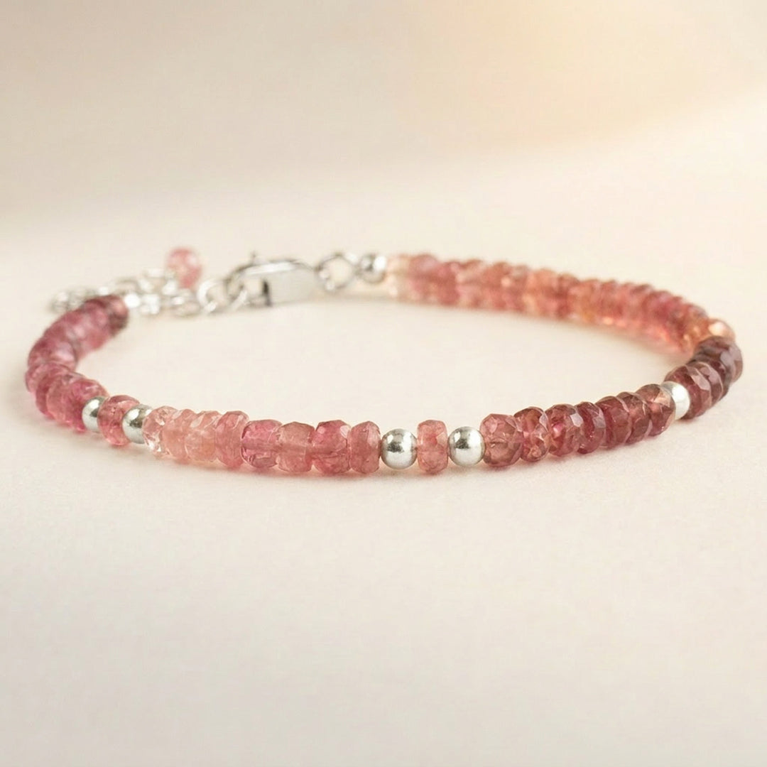 Pink Tourmaline Bracelet with 925 Sterling Silver accents, minimalist jewellery design for everyday wear — Abiza.