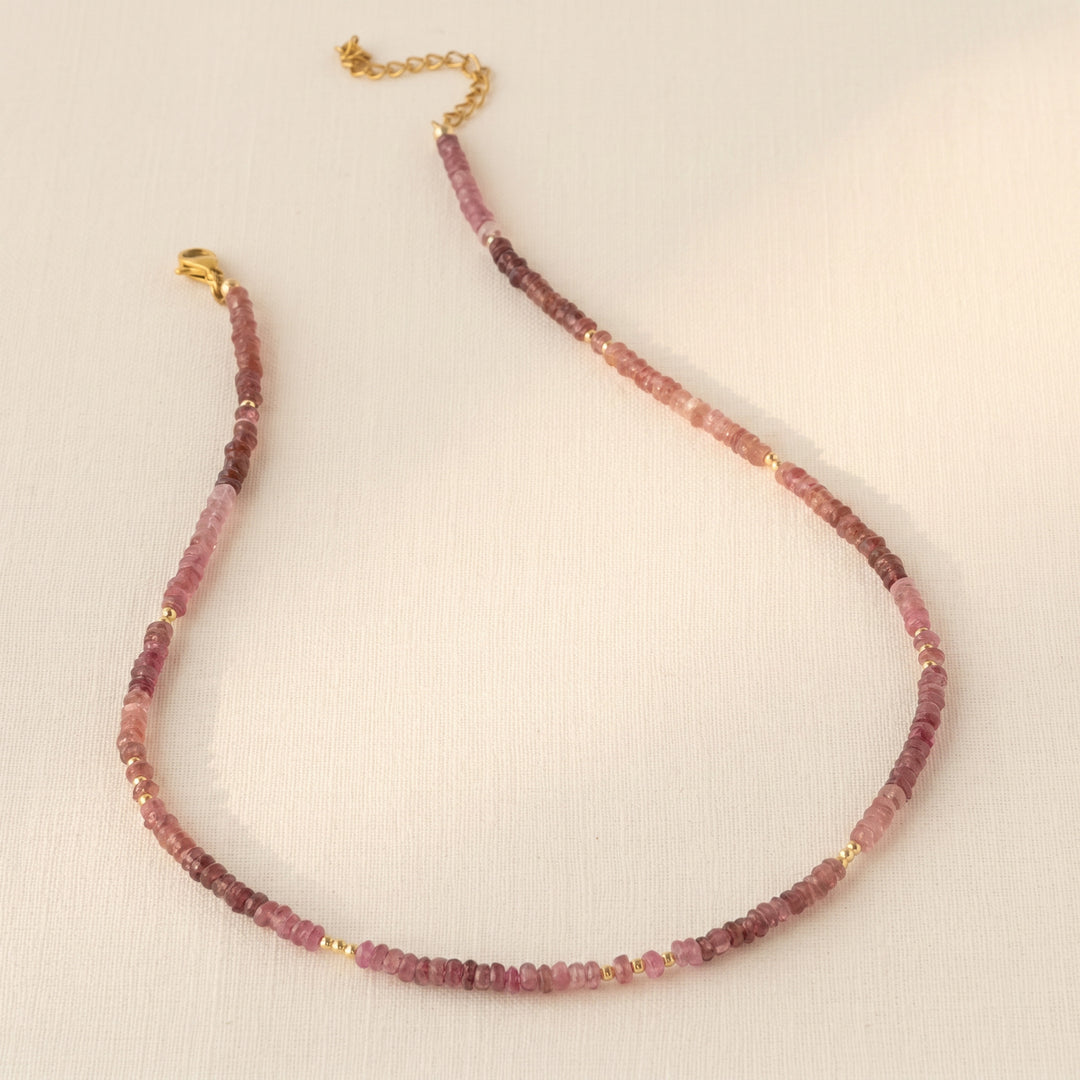14K gold filled pink tourmaline necklace — handmade UK