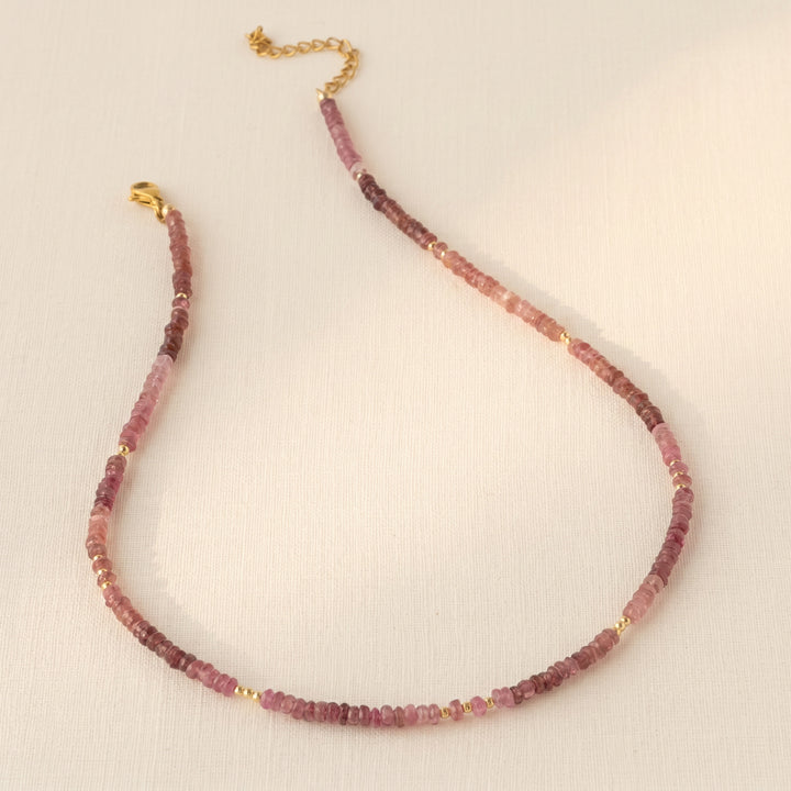 14K gold filled pink tourmaline necklace — handmade UK