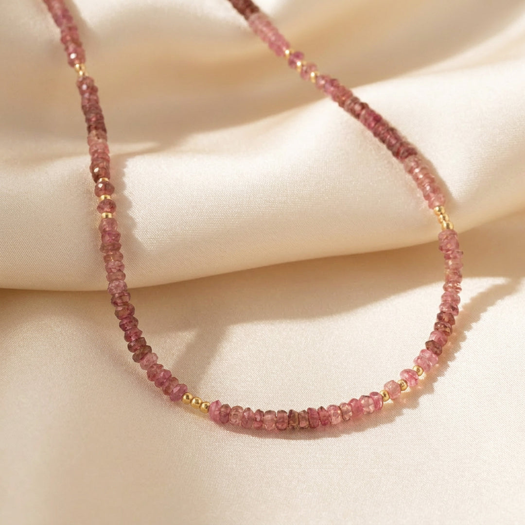 14K gold filled pink tourmaline necklace  — Stone of Love, hand-strung