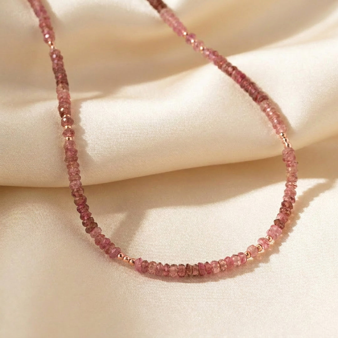 Rose gold filled pink tourmaline necklace — handmade UK