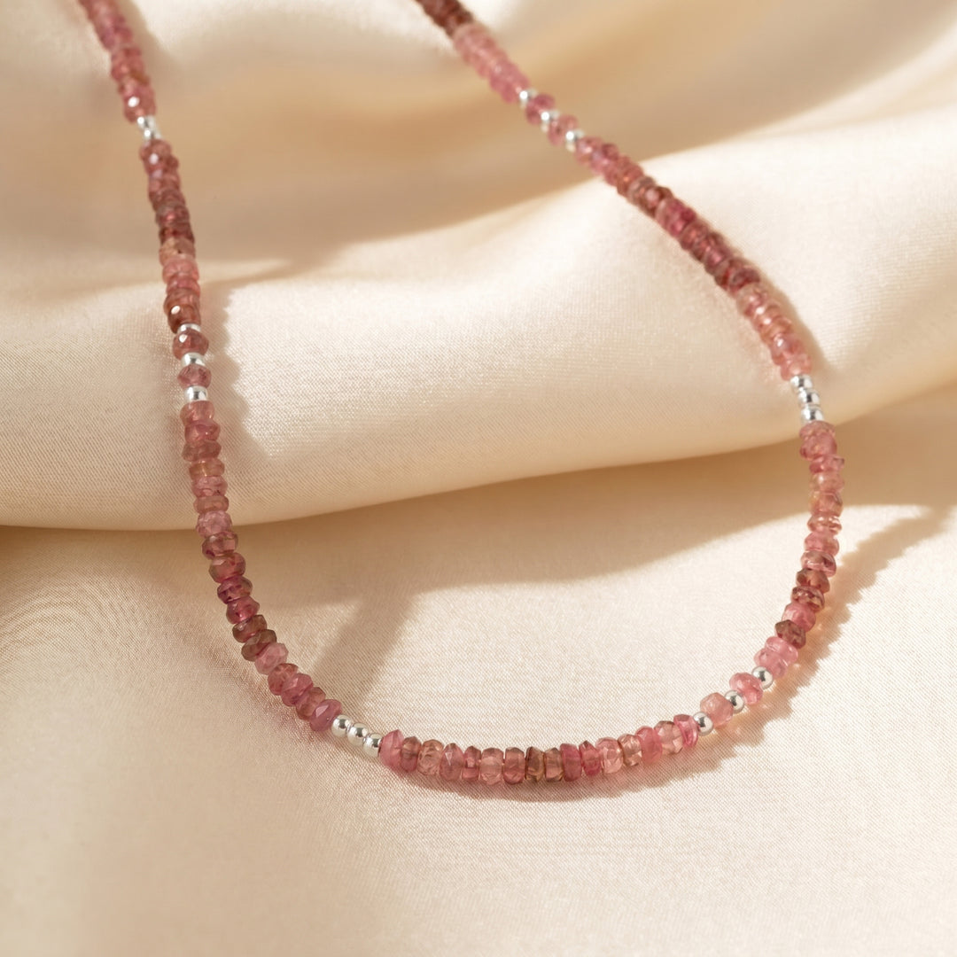 Sterling silver pink tourmaline necklace — handmade UK