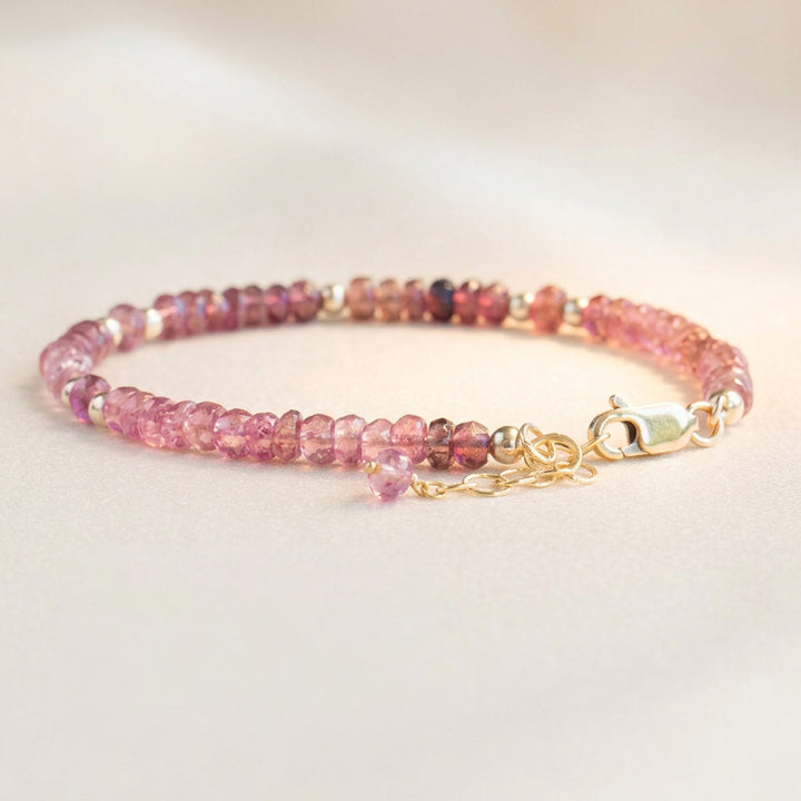 Pink Tourmaline Bracelet with faceted beads and gold lobster clasp, handmade jewellery in the UK — Abiza.