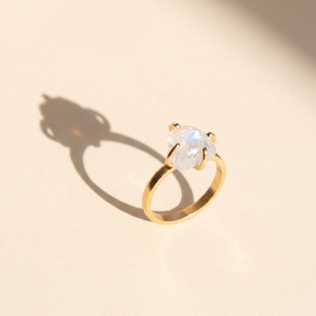 168K Gold Vermeil 
Raw Moonstone Ring