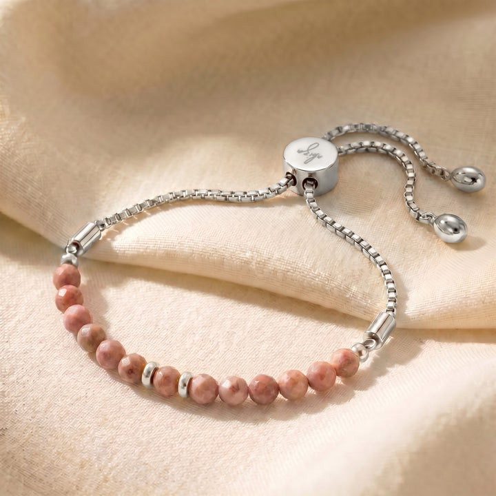 Silver rhodonite bracelet with adjustable slider chain