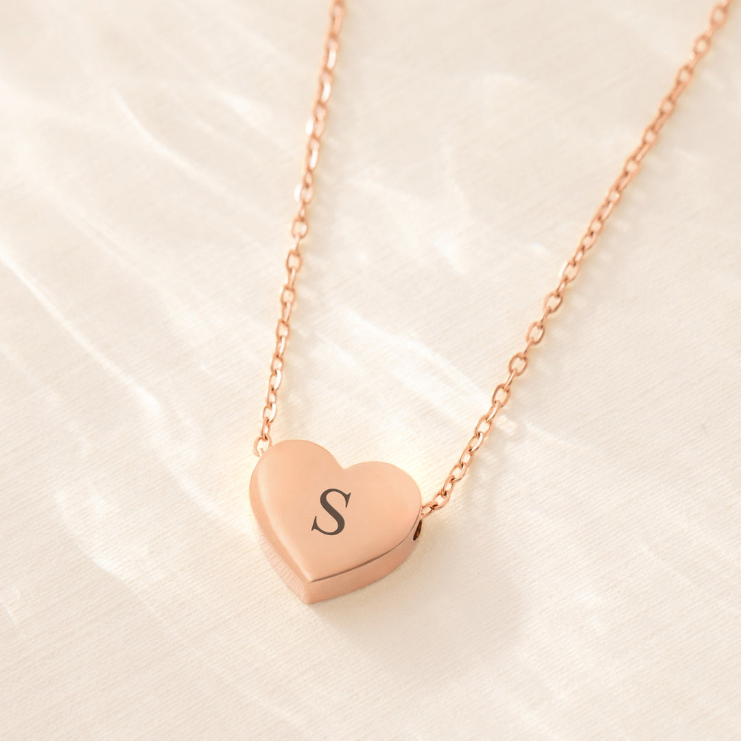 Rose Gold Heart Necklace with Initial