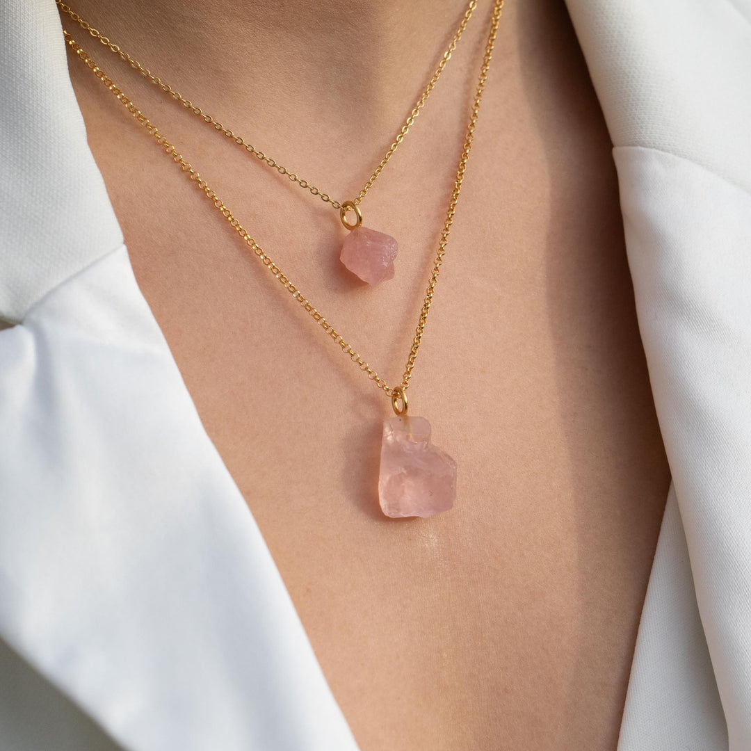 Rose Quartz Necklace | Rose Quartz Crystal Necklace Gold & Silver – Abiza