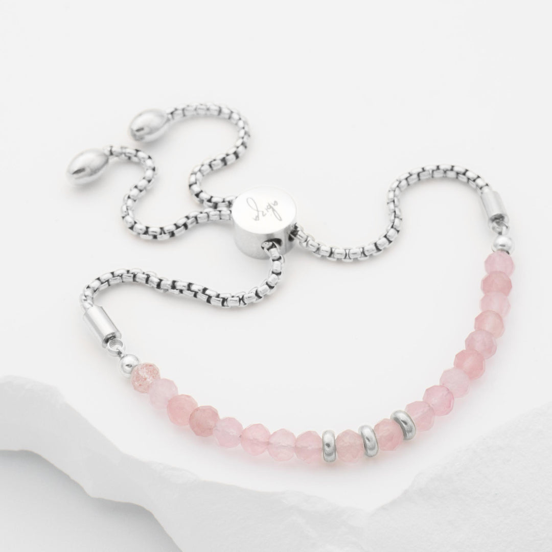 Rose Quartz Crystal Bracelet Silver