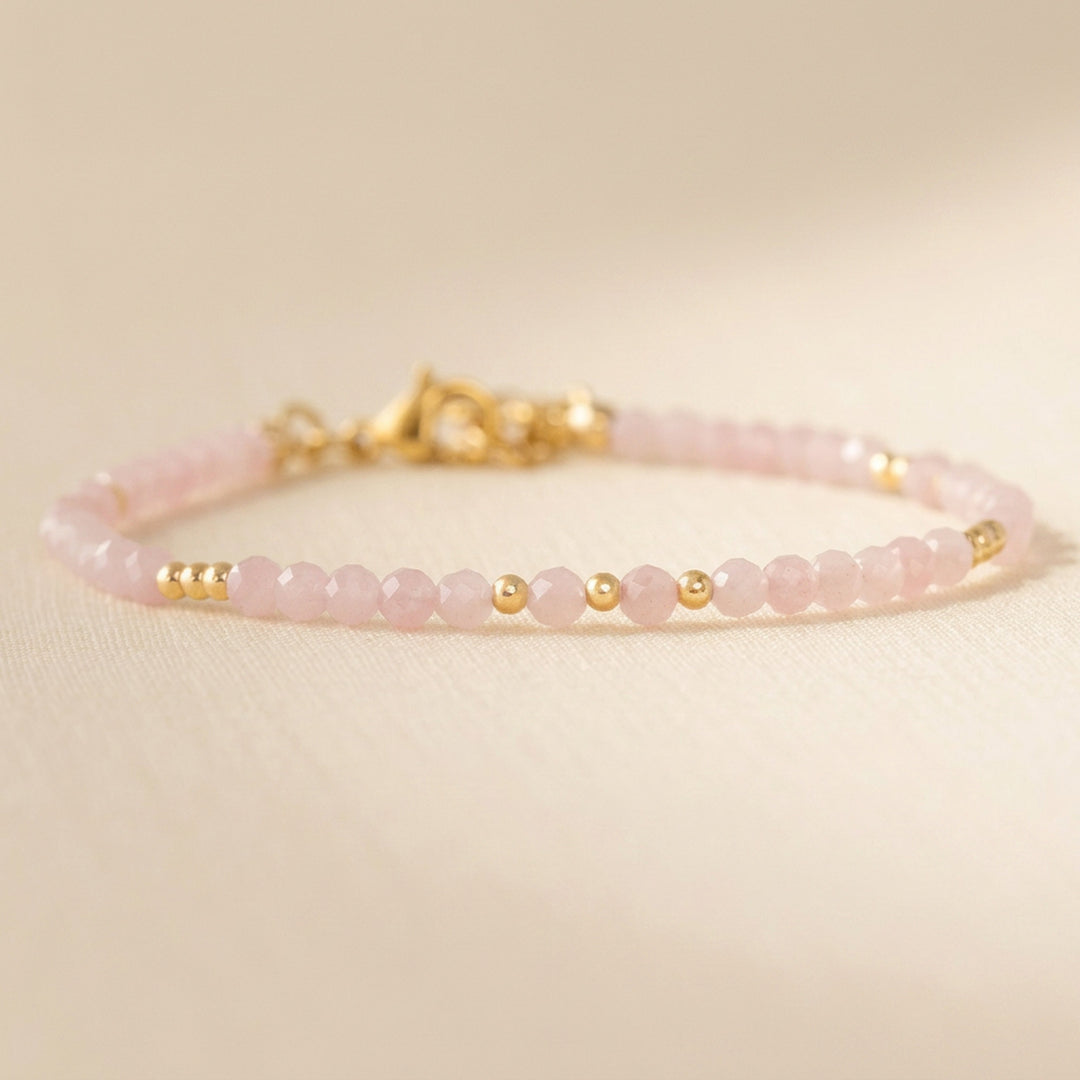 14K gold filled Rose Quartz bracelet — heart chakra stone — handmade UK