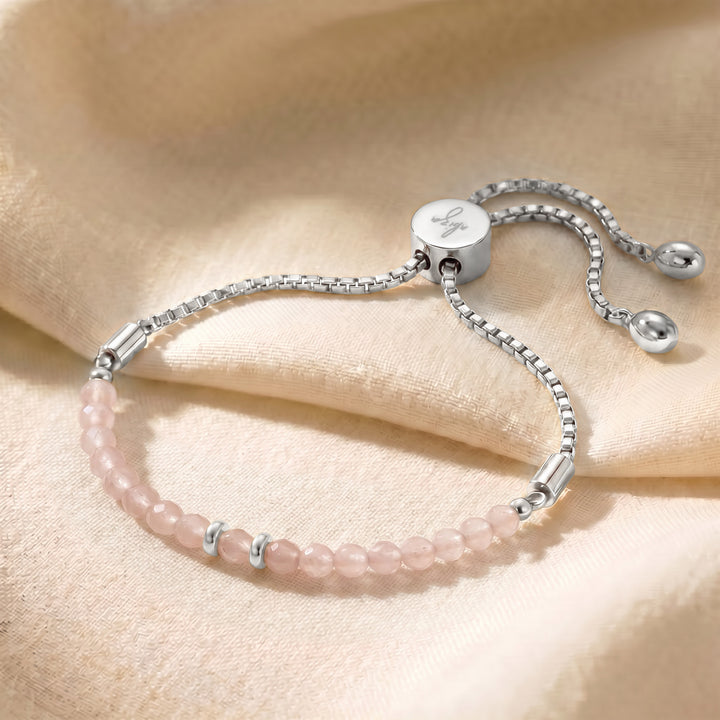 Silver rose quartz bracelet with adjustable slider chain