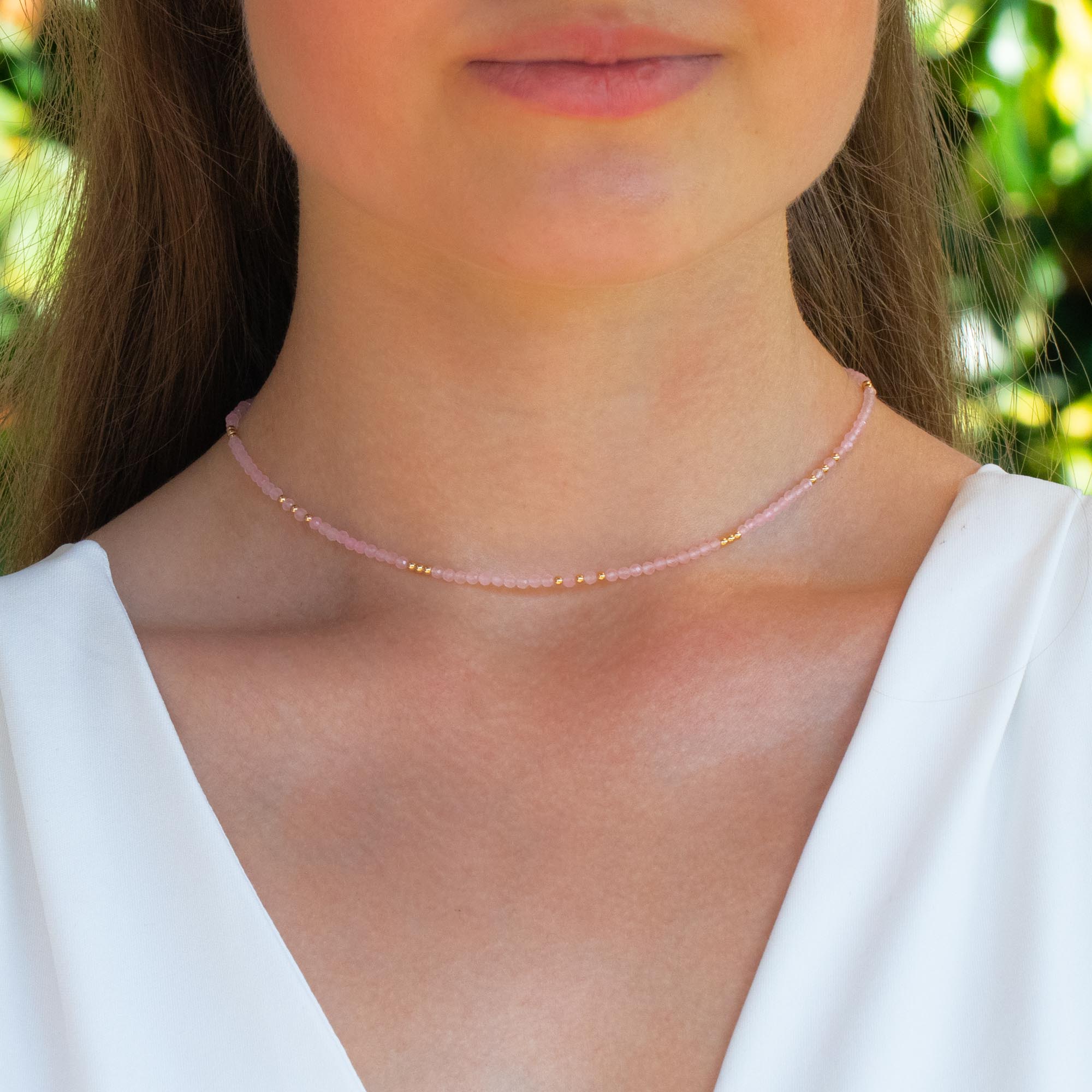 Dainty rose quartz necklace hotsell