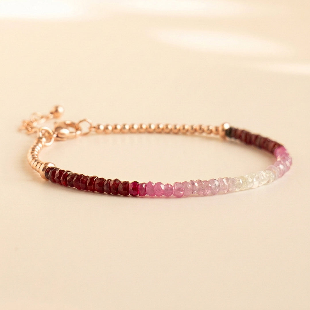 Real Ruby Bracelet with ombré ruby beads and 14k rose gold filled chain and clasp — Abiza.