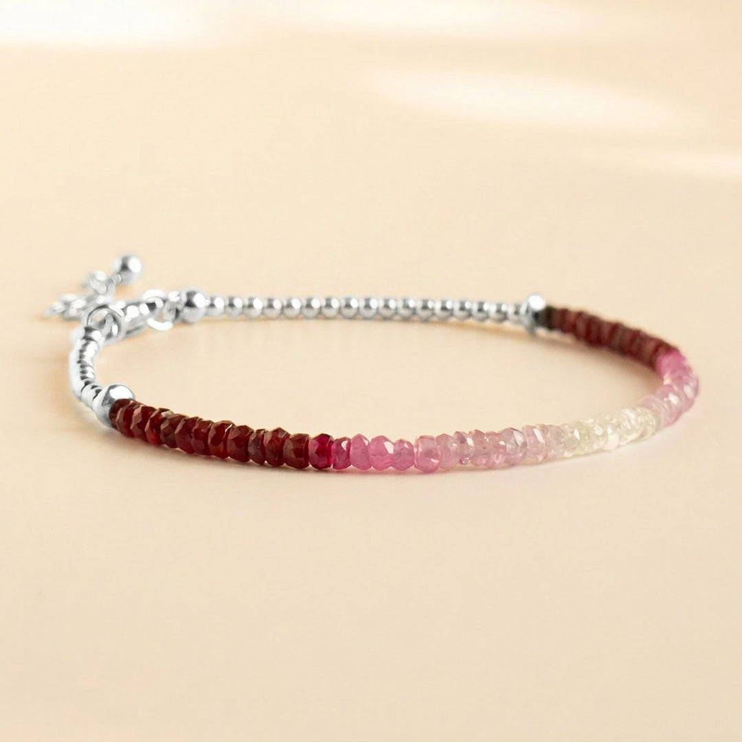 Real Ruby Bracelet with ombré ruby beads and a 925 sterling silver adjustable clasp — Abiza.