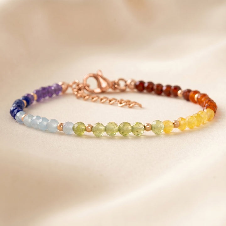 Rose gold filled 7 chakra bracelet — handmade UK