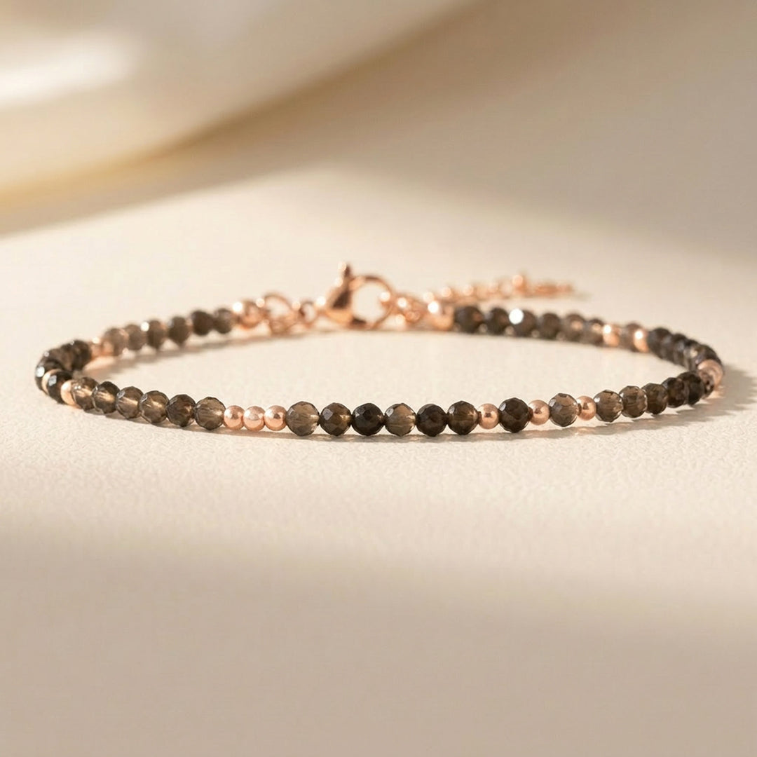 Rose gold filled smoky quartz bracelet — handmade UK