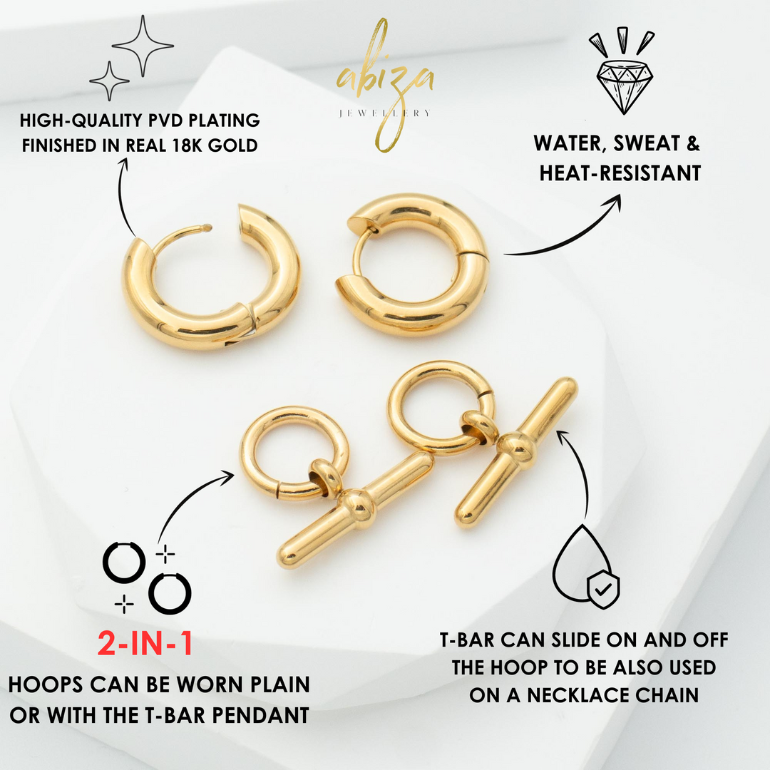 T Bar Drop Hoop Earrings