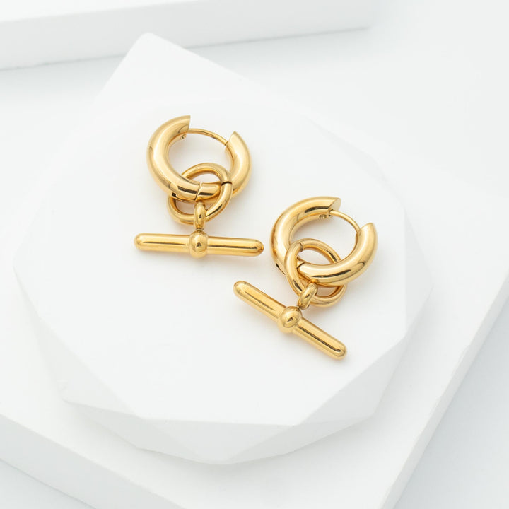 Gold T Bar Hoop Earrings