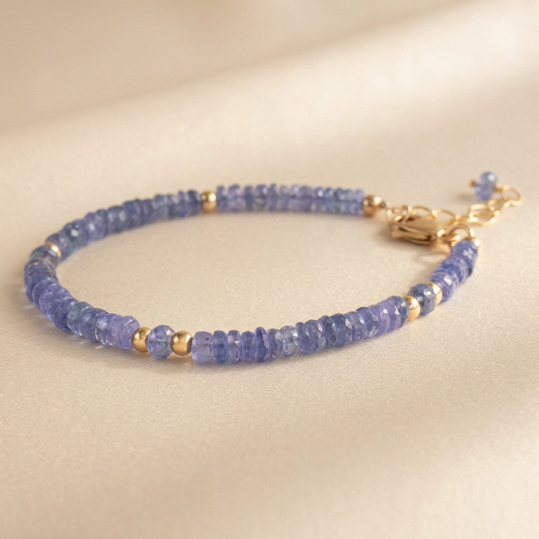 14K gold filled tanzanite bracelet bead detail