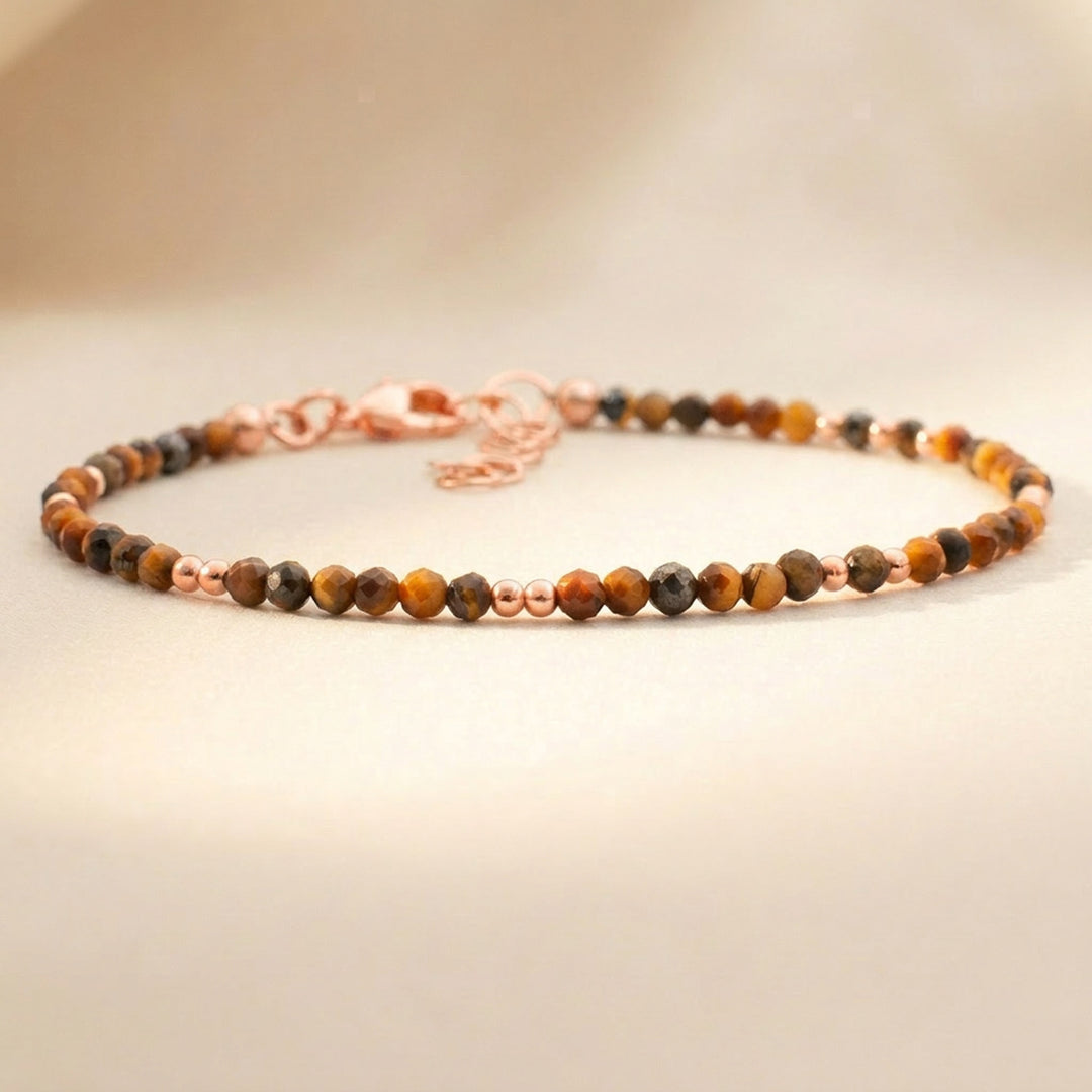 Rose gold filled tiger eye bracelet — handmade UK