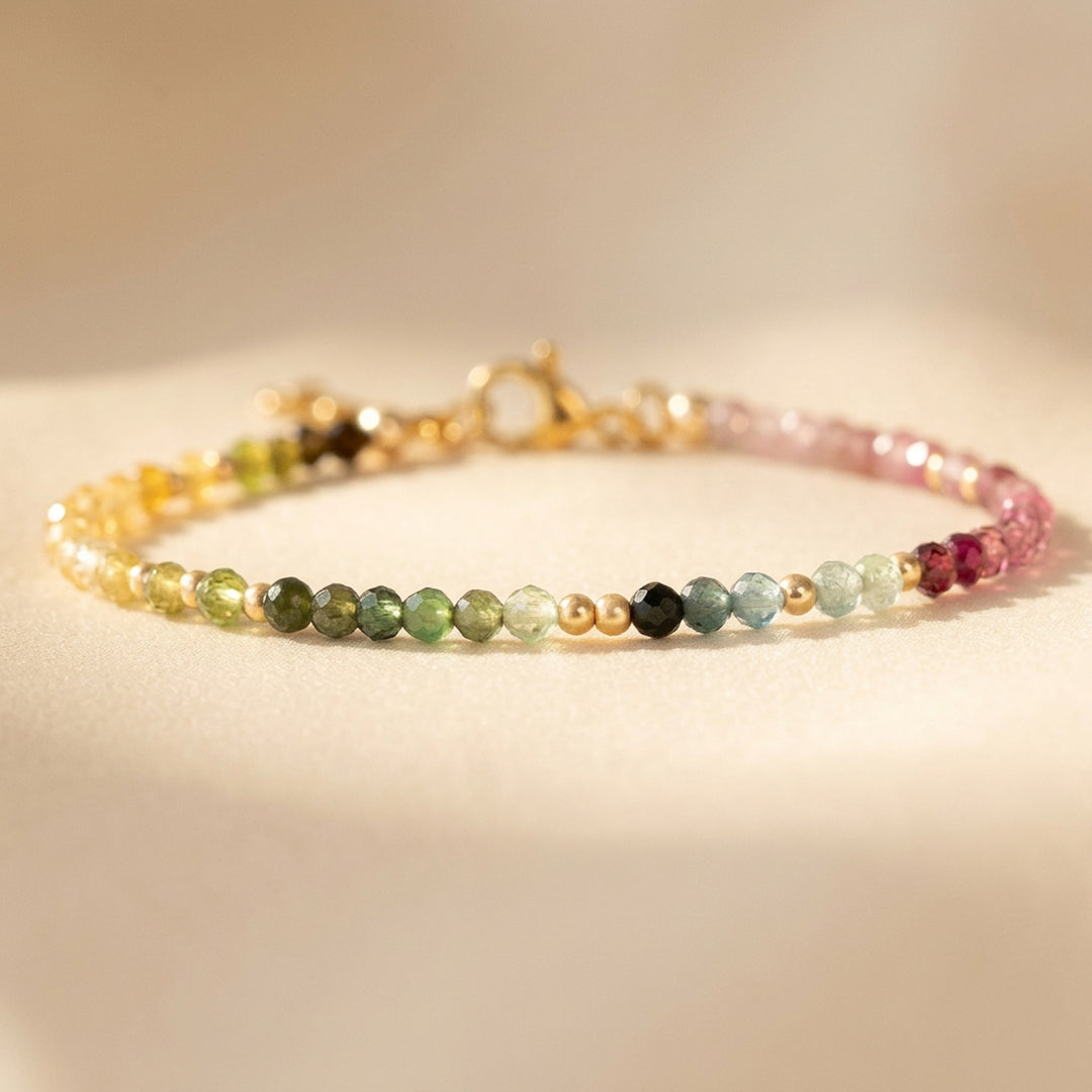 14K gold filled watermelon tourmaline bracelet — handmade UK