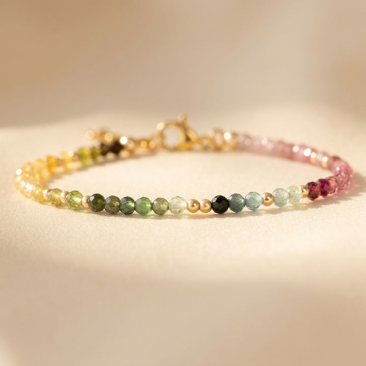 14K gold filled watermelon tourmaline bracelet — handmade UK