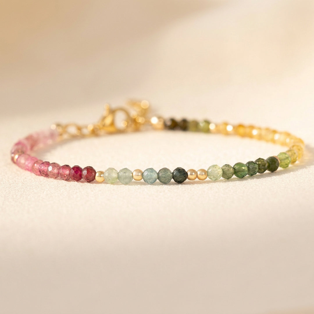 Watermelon tourmaline bracelet in gold— handmade UK