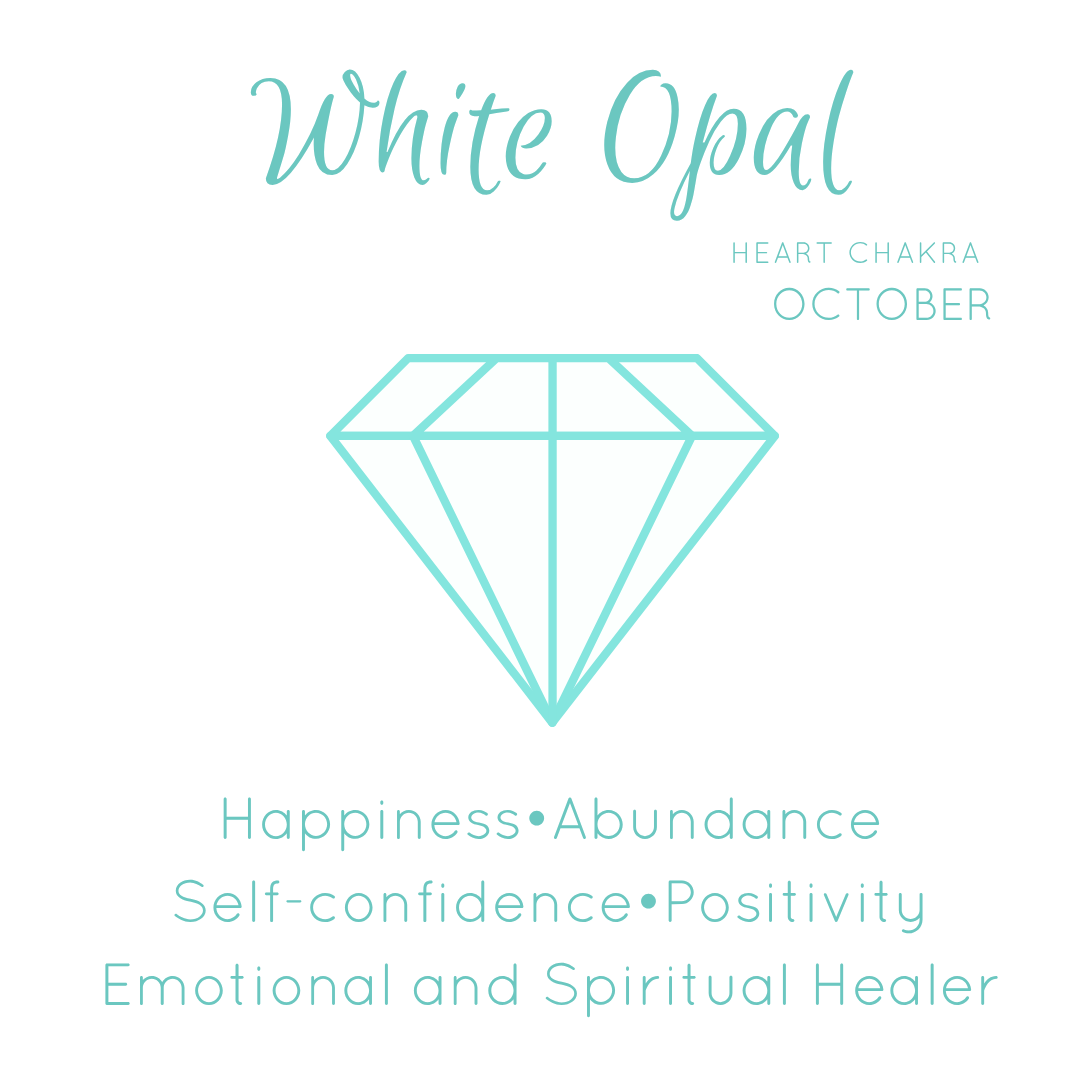 White opal crystal information card explaining the stone&
