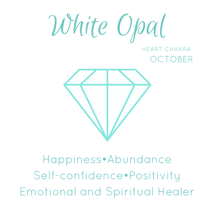 White opal crystal information card explaining the stone&