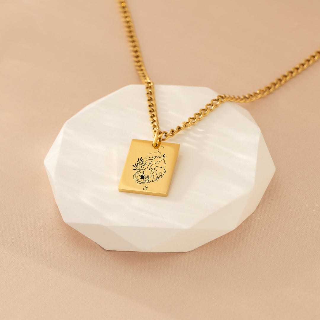 Leo Zodiac Necklace in Gold with curb chain