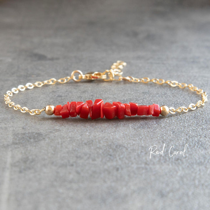 Red Coral Raw Crystal Bracelet