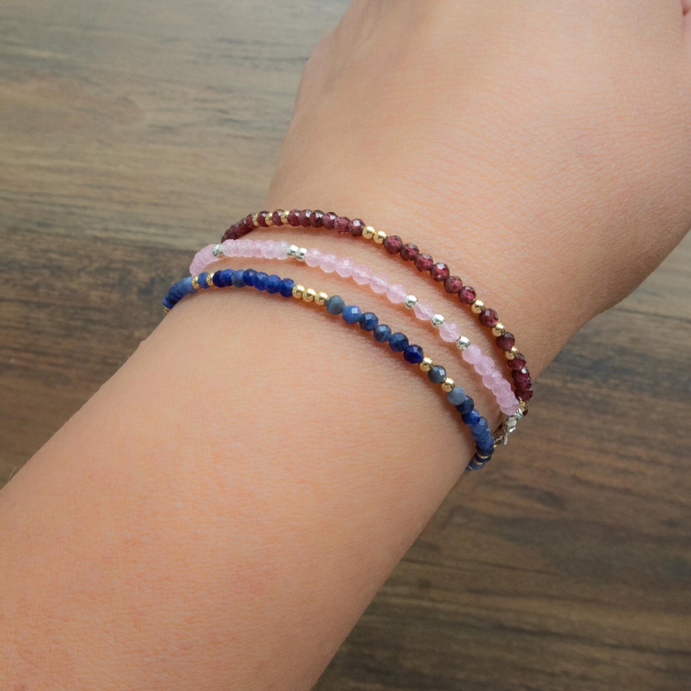 Rose Quart Rhodolite Garnet and Sodalite Bracelet Stack