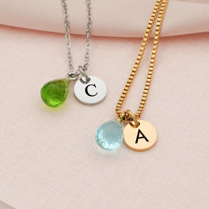 Gold Initial Necklace with Birthstone