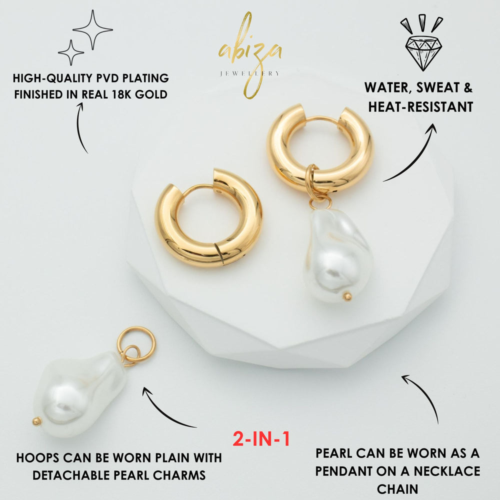 Gold Pearl Hoop Earrings 