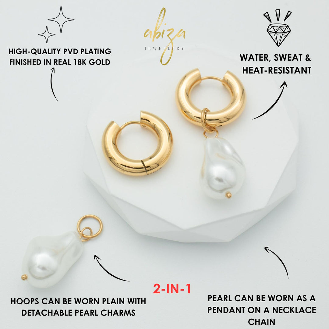 Gold Pearl Hoop Earrings 