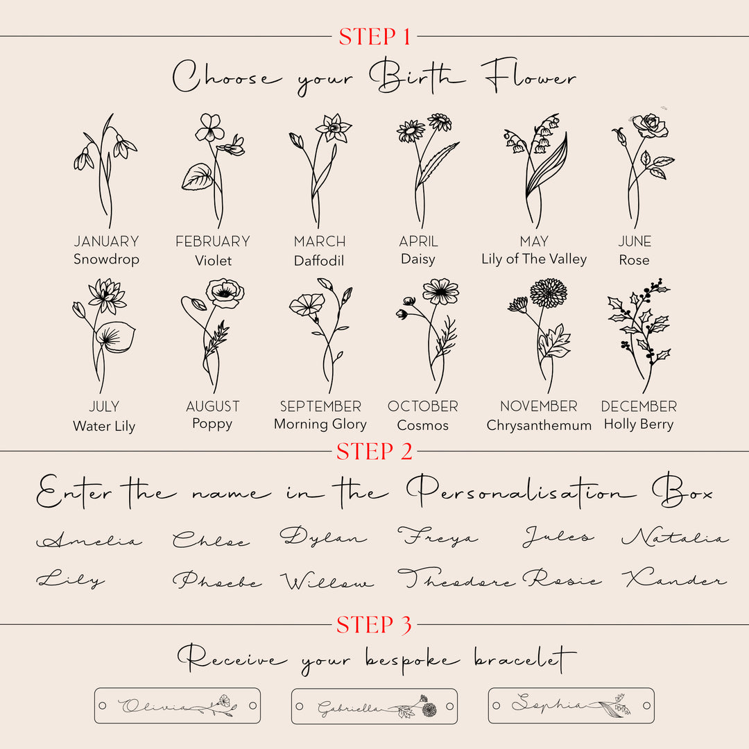 Engraved Name & Birth Flower Bracelet