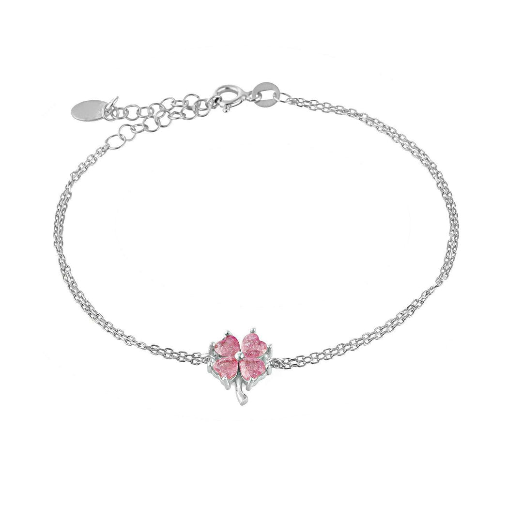 Ana Four-Leaf Clover Bracelet, Pink Cubic Zirconia in Silver