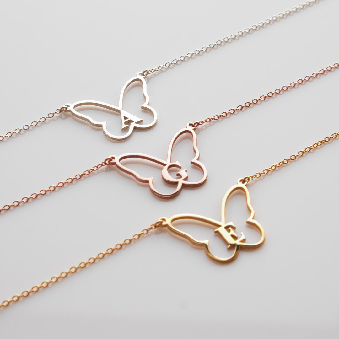 Butterfly Necklace with Initial