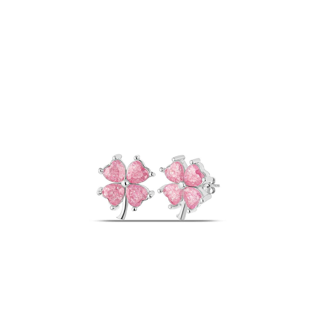 Ana Four Leaf Clover Stud Earrings with Pink CZ