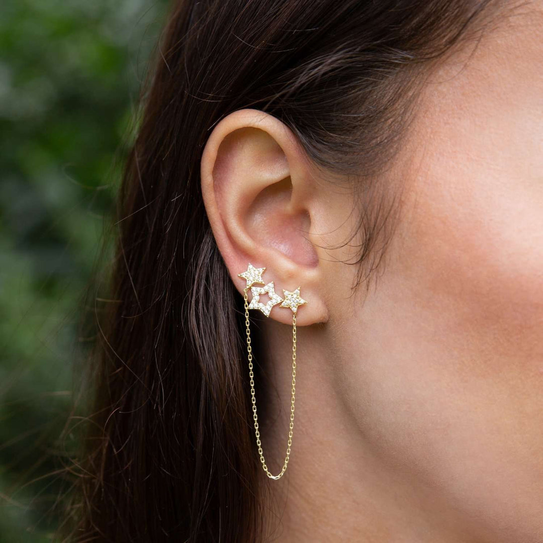Star Chain Double Piercing Earrings 