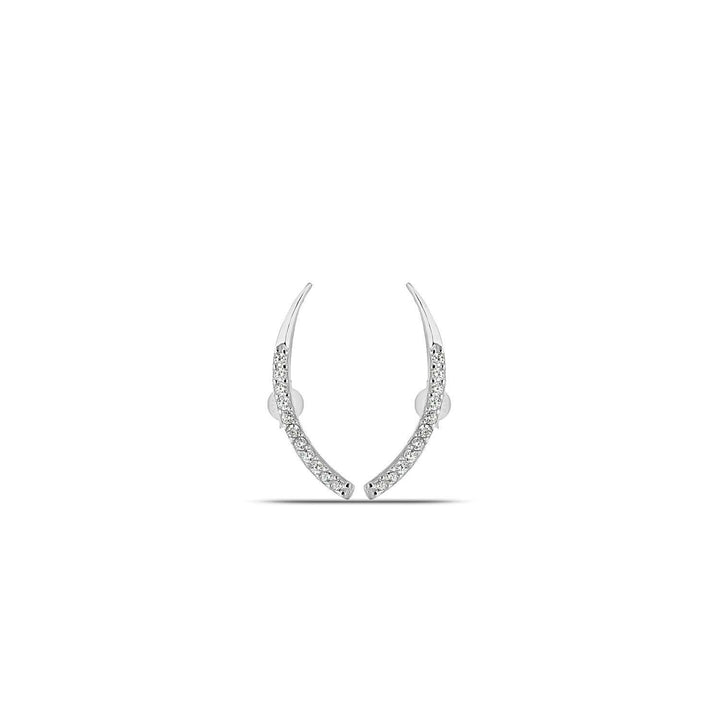 Artemis Horn Stud Earrings, Diamond Cubic Zirconia in Silver