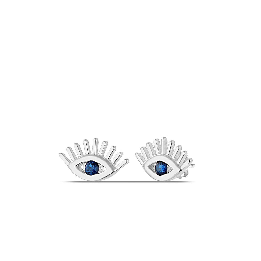 Silver Evil Eye Stud Earrings Sapphire