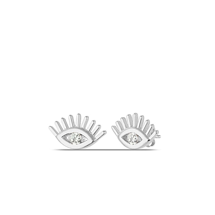 Diamond Evil Eye Earrings Silver