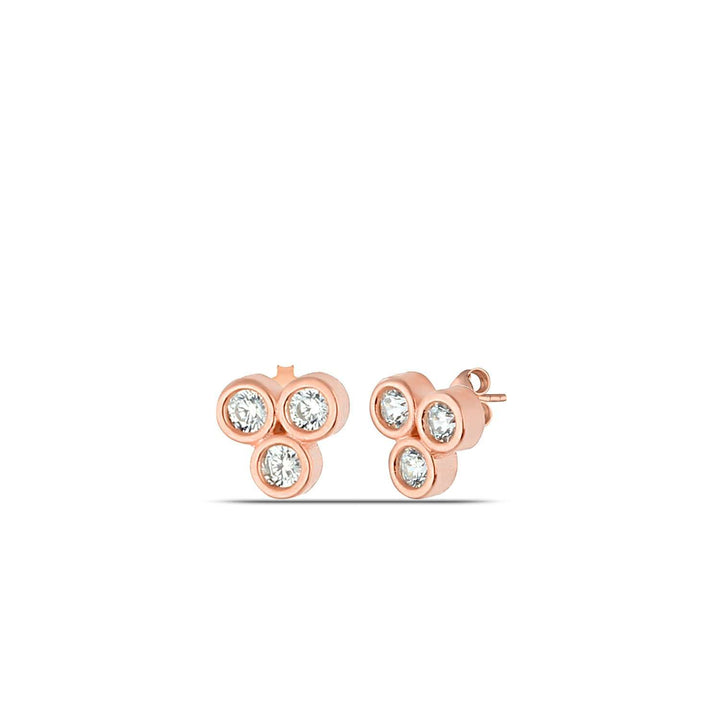 Three Dot Stud Earrings Rose Gold
