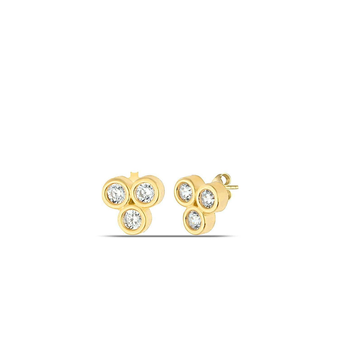 Three Dot Stud Earrings Gold