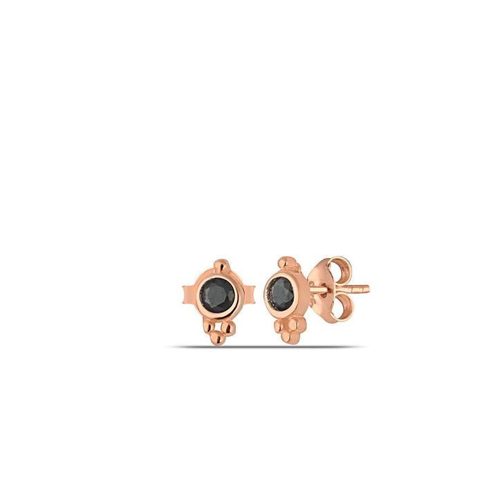 Rose Gold Tiny Black Diamond Stud Earrings