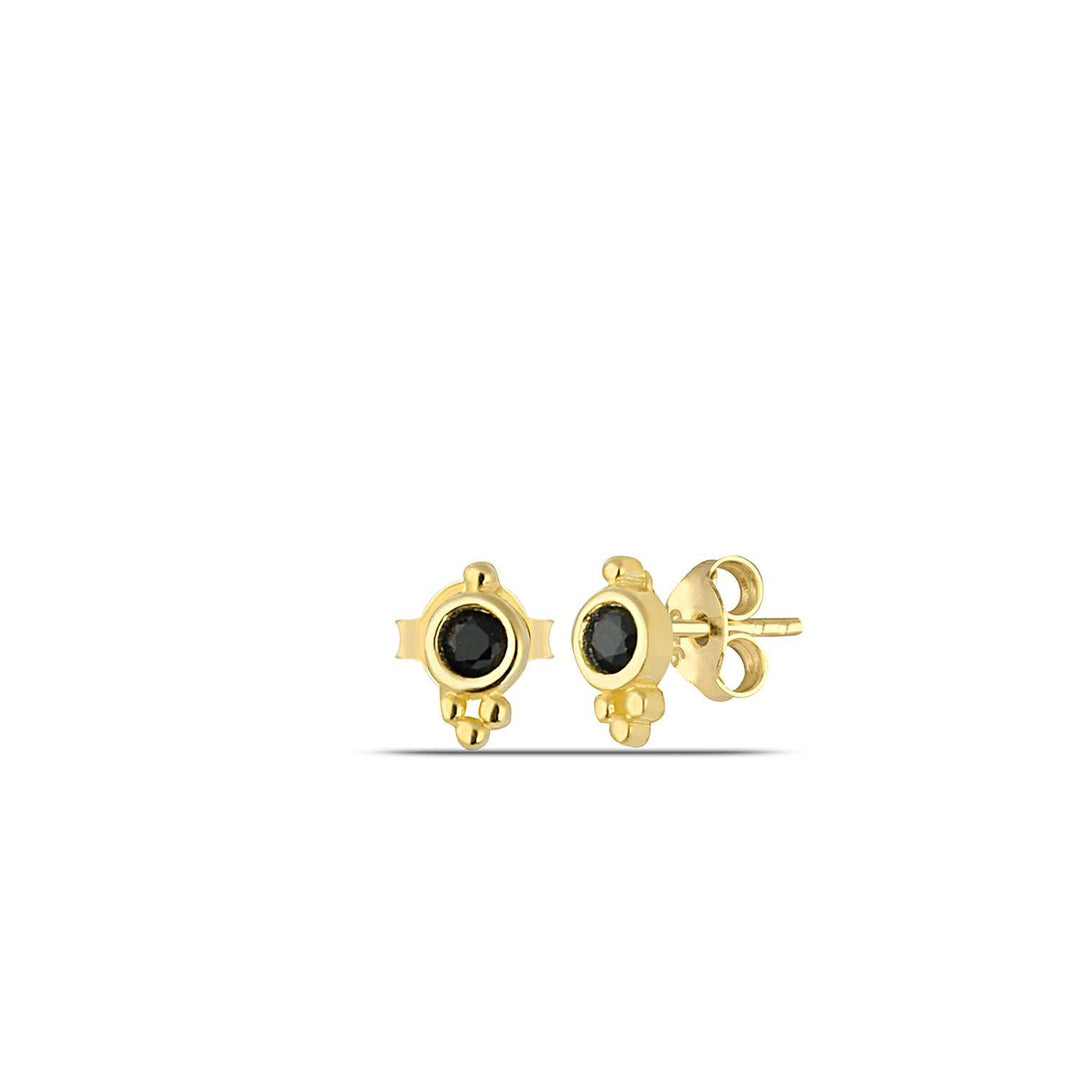 Gold Tiny Black Diamond Stud Earrings