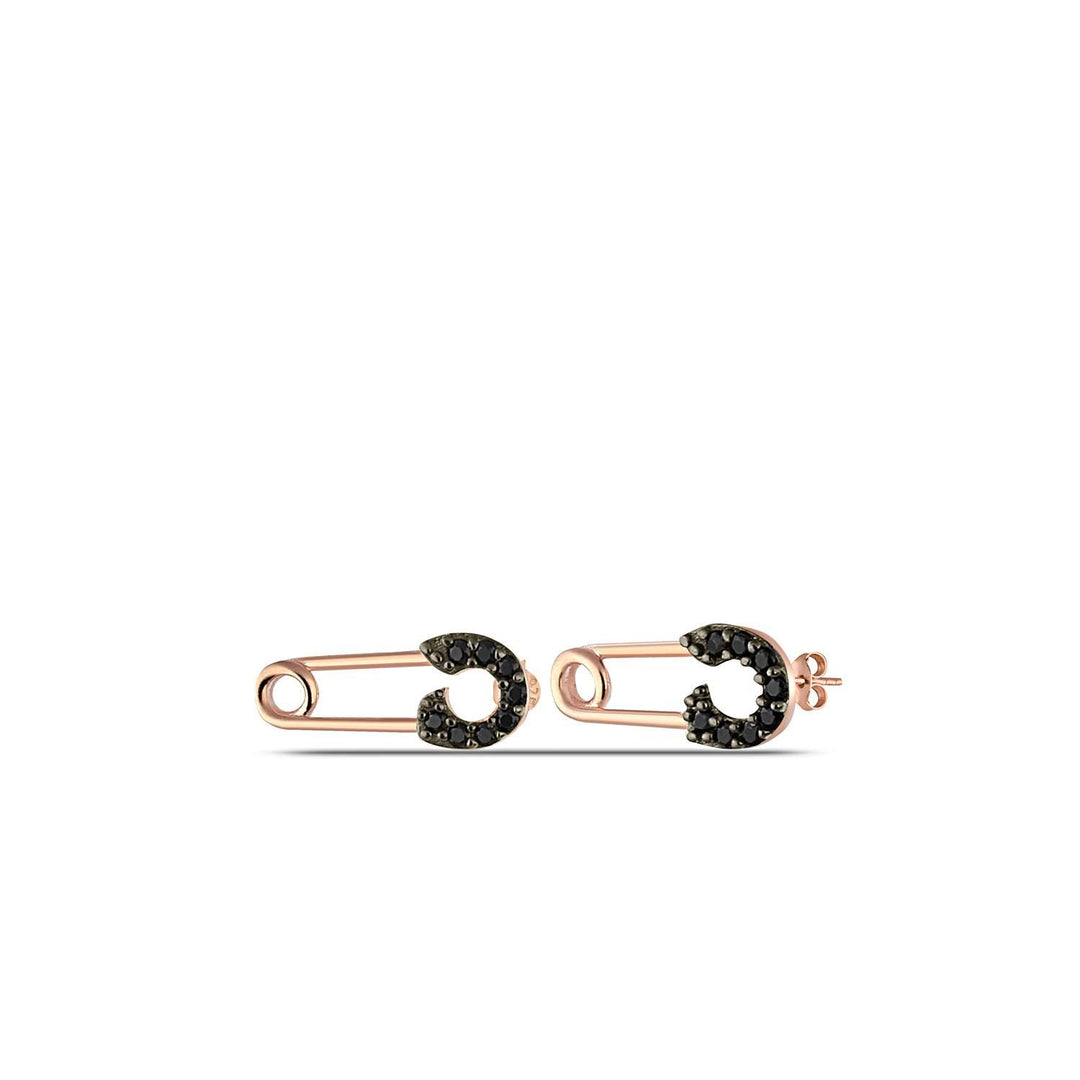 Black Safety Pin Stud Earrings 