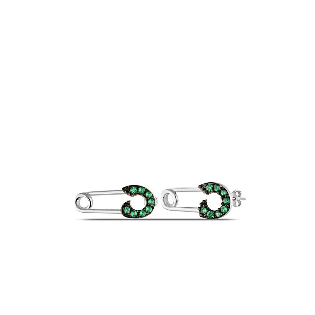 Emerald Green Stud Earrings Silver